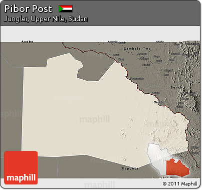Shaded Relief 3D Map of Pibor Post, darken