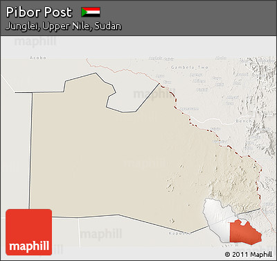 Shaded Relief 3D Map of Pibor Post, lighten
