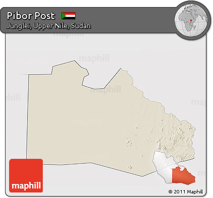 Shaded Relief 3D Map of Pibor Post, single color outside