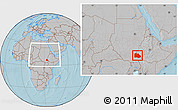 Gray Location Map of Pibor Post, within the entire country, hill shading