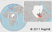 Gray Location Map of Pibor Post, highlighted country, highlighted grandparent region, within the entire country, hill shading