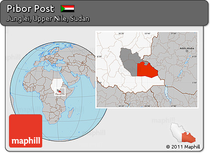 Gray Location Map of Pibor Post, highlighted country, highlighted parent region
