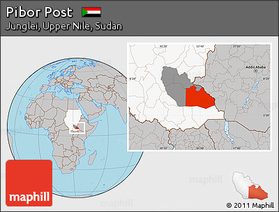 Gray Location Map of Pibor Post, highlighted country, highlighted parent region