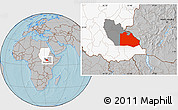 Gray Location Map of Pibor Post, highlighted country, highlighted parent region, hill shading