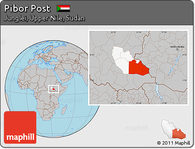 Gray Location Map of Pibor Post, highlighted parent region