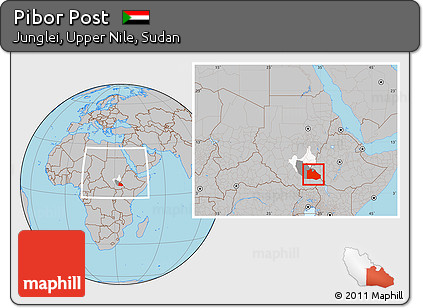 Gray Location Map of Pibor Post, highlighted parent region, highlighted grandparent region, within the entire country