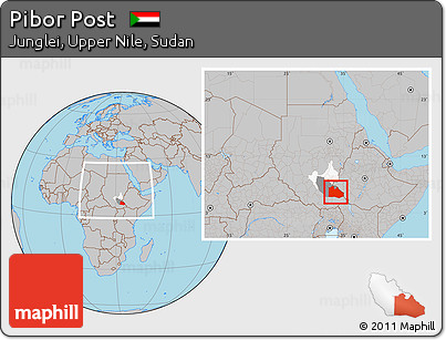 Gray Location Map of Pibor Post, highlighted parent region, highlighted grandparent region, within the entire country