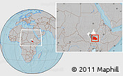 Gray Location Map of Pibor Post, highlighted parent region, highlighted grandparent region, within the entire country, hill shading