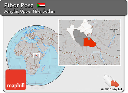 Gray Location Map of Pibor Post, highlighted parent region, highlighted grandparent region