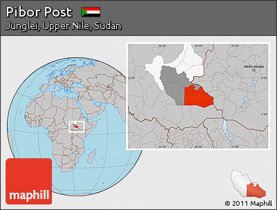 Gray Location Map of Pibor Post, highlighted parent region, highlighted grandparent region