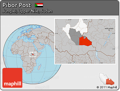 Gray Location Map of Pibor Post, highlighted parent region, highlighted grandparent region