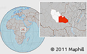 Gray Location Map of Pibor Post, highlighted parent region, hill shading
