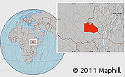 Gray Location Map of Pibor Post, hill shading