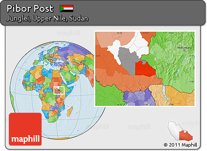Political Location Map of Pibor Post, highlighted parent region, highlighted grandparent region