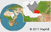 Satellite Location Map of Pibor Post, highlighted country, highlighted grandparent region