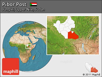 Satellite Location Map of Pibor Post, highlighted grandparent region