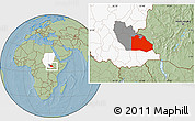 Savanna Style Location Map of Pibor Post, highlighted country, highlighted parent region, hill shading