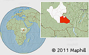 Savanna Style Location Map of Pibor Post, highlighted grandparent region, hill shading