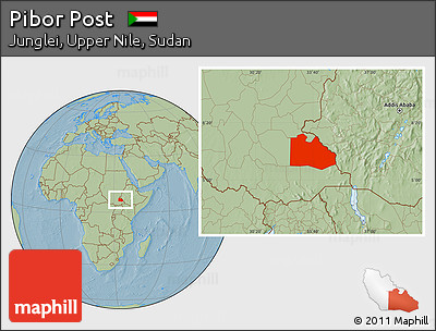 Savanna Style Location Map of Pibor Post, hill shading
