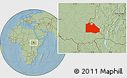 Savanna Style Location Map of Pibor Post, hill shading