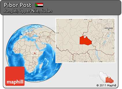 Shaded Relief Location Map of Pibor Post
