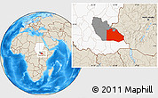 Shaded Relief Location Map of Pibor Post, highlighted country, highlighted parent region