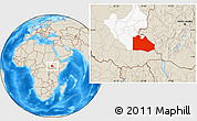 Shaded Relief Location Map of Pibor Post, highlighted grandparent region