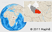 Shaded Relief Location Map of Pibor Post, highlighted parent region, highlighted grandparent region