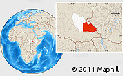 Shaded Relief Location Map of Pibor Post, highlighted parent region
