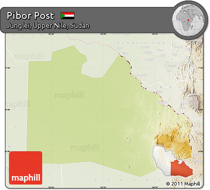 Physical Map of Pibor Post, lighten