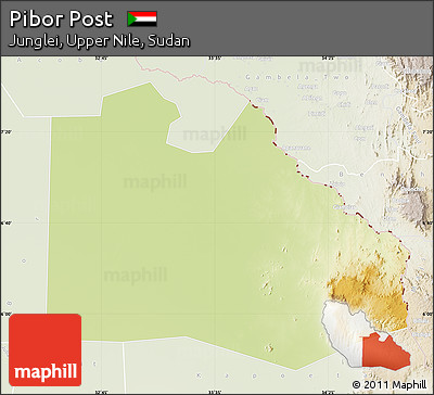 Physical Map of Pibor Post, lighten