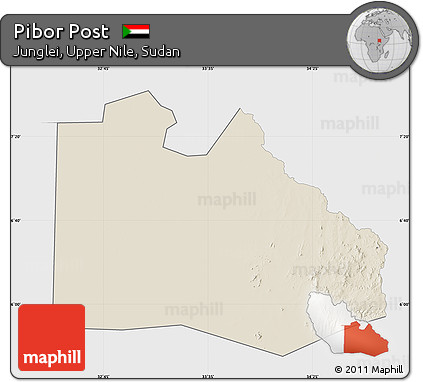 Shaded Relief Map of Pibor Post, single color outside