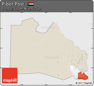 Shaded Relief Map of Pibor Post, single color outside