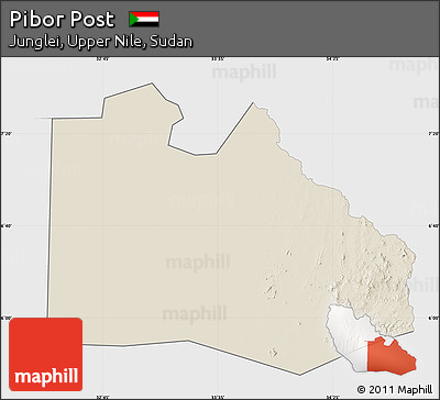 Shaded Relief Map of Pibor Post, single color outside