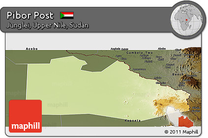 Physical Panoramic Map of Pibor Post, darken