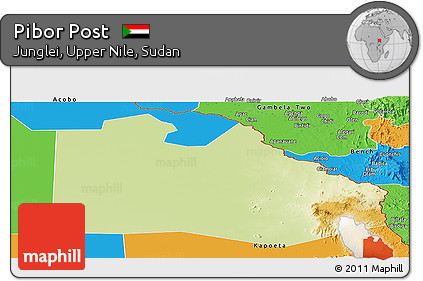Physical Panoramic Map of Pibor Post, political outside