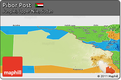 Physical Panoramic Map of Pibor Post, political outside