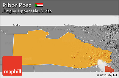 Political Panoramic Map of Pibor Post, desaturated