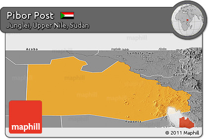Political Panoramic Map of Pibor Post, desaturated