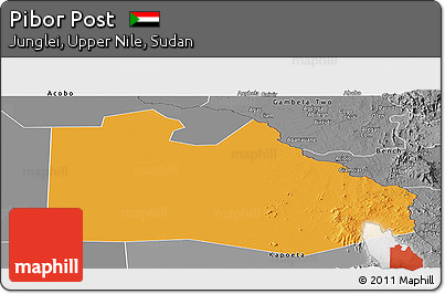 Political Panoramic Map of Pibor Post, desaturated