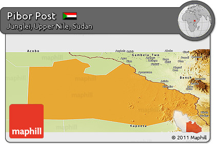 Political Panoramic Map of Pibor Post, physical outside