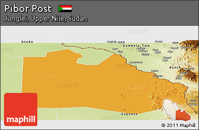 Political Panoramic Map of Pibor Post, physical outside