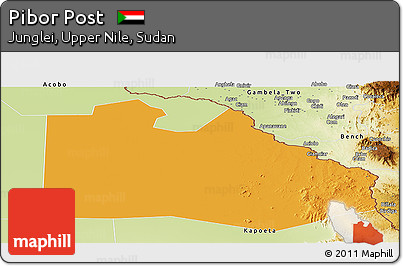 Political Panoramic Map of Pibor Post, physical outside