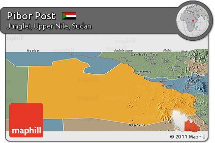Political Panoramic Map of Pibor Post, semi-desaturated