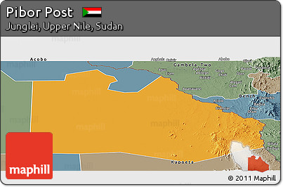 Political Panoramic Map of Pibor Post, semi-desaturated