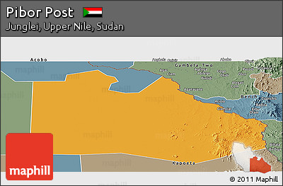 Political Panoramic Map of Pibor Post, semi-desaturated