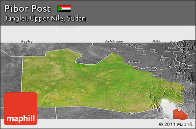 Satellite Panoramic Map of Pibor Post, desaturated