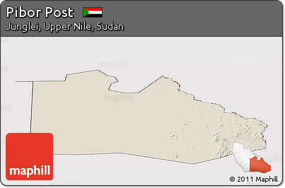 Shaded Relief Panoramic Map of Pibor Post, cropped outside