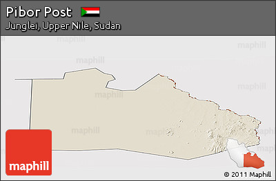 Shaded Relief Panoramic Map of Pibor Post, cropped outside