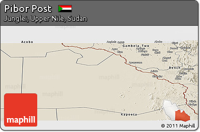 Shaded Relief Panoramic Map of Pibor Post